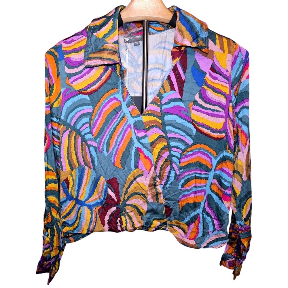 NWT Haute Hippie‎ Women's Colorful Floral Long Sleeve Tropical Blouse XS